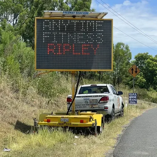 Five colour VMS sign hire — Anytime Fitness rural Queensland